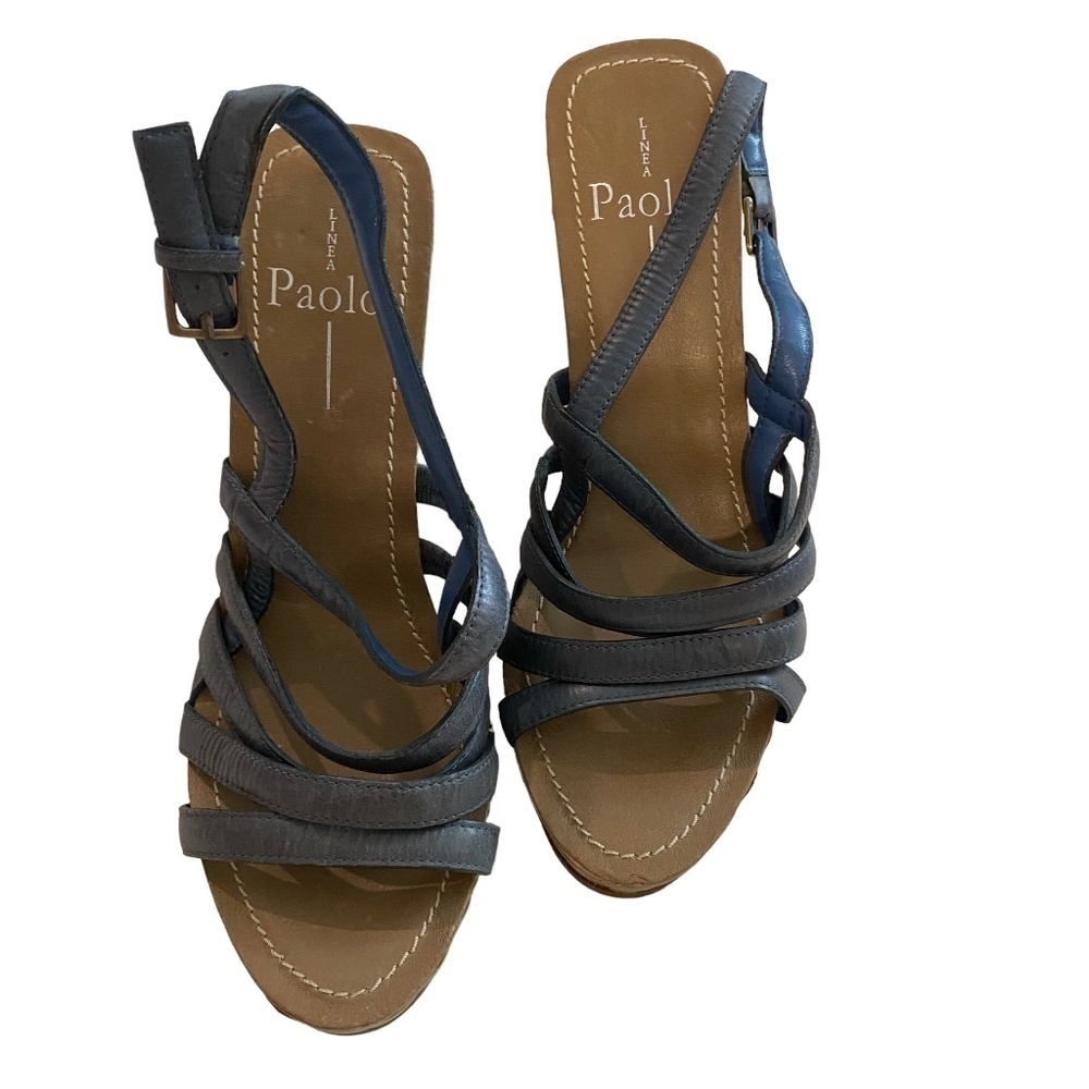 Linea Paolo Bamboo Wedges. Blue/Brown. Sz 8